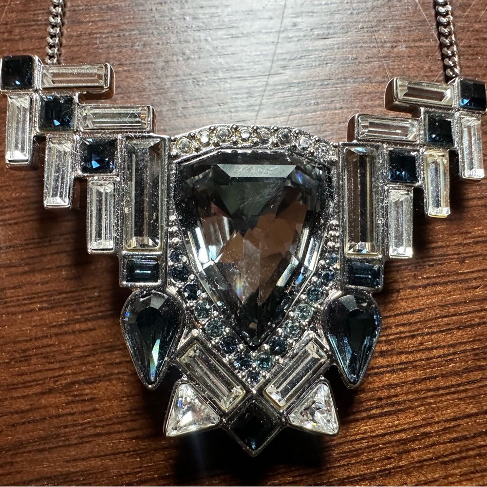 Swarovski statement necklace , deep blue, silver and grey